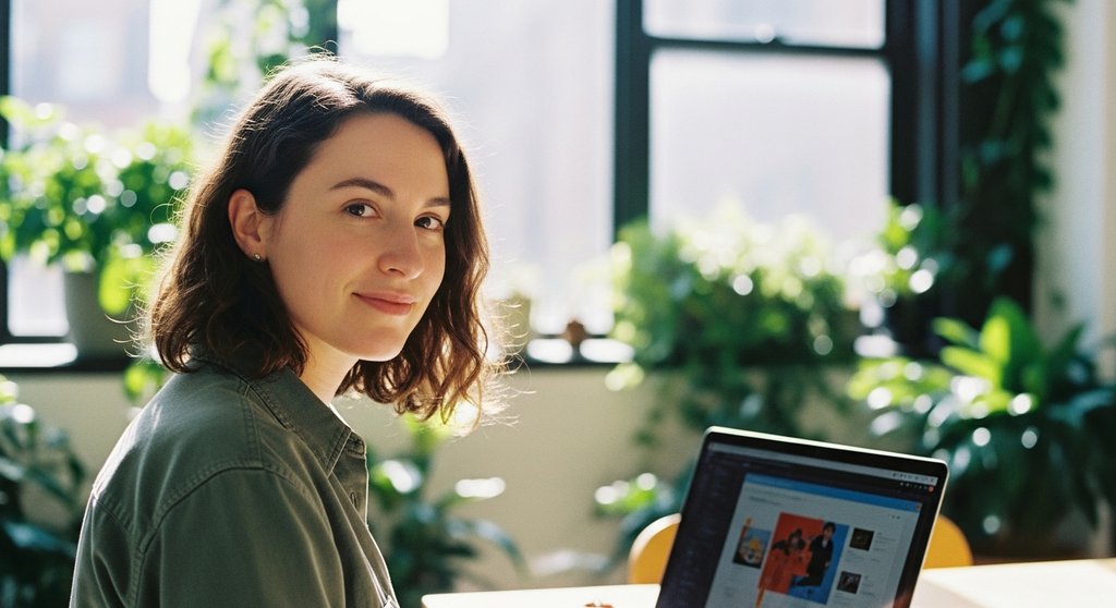 Ein erfolgreicher SEO-Freelancer arbeitet konzentriert in einem modernen Co-Working-Space.