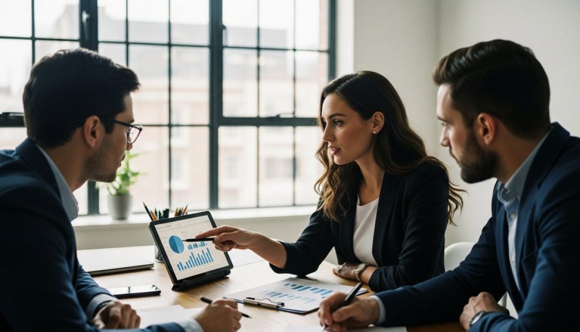 Ein professionelles Team plant in einem Meeting die SEO-Strategie am Konferenztisch.