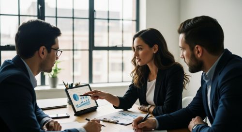 Ein professionelles Team plant in einem Meeting die SEO-Strategie am Konferenztisch.