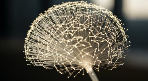 Eine abstrakte Darstellung einer komplexen internen Verlinkungsstruktur als leuchtendes Netzwerk.