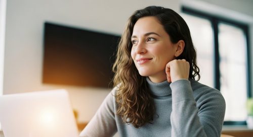 Eine Freelancerin freut sich über neue Anfragen, die ihre Webseite als Kundenmagnet generiert.