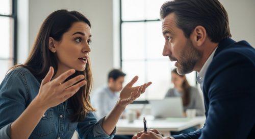 Eine junge Gründerin, die mit einem überzeugenden Elevator Pitch einen Investor begeistert.