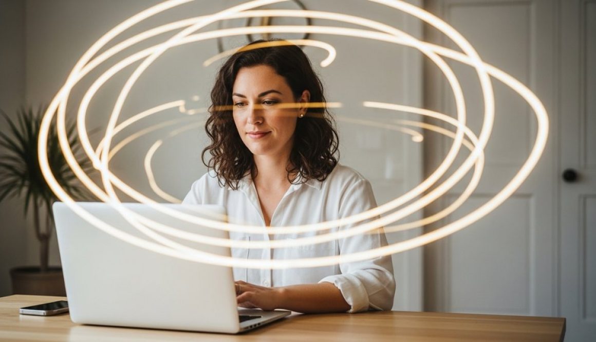 Freelancerin arbeitet konzentriert und organisiert am Laptop dank eines CRM-Systems.