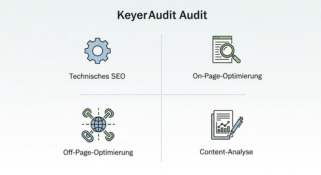 Infografik, die die vier Säulen eines erfolgreichen SEO-Audits darstellt.