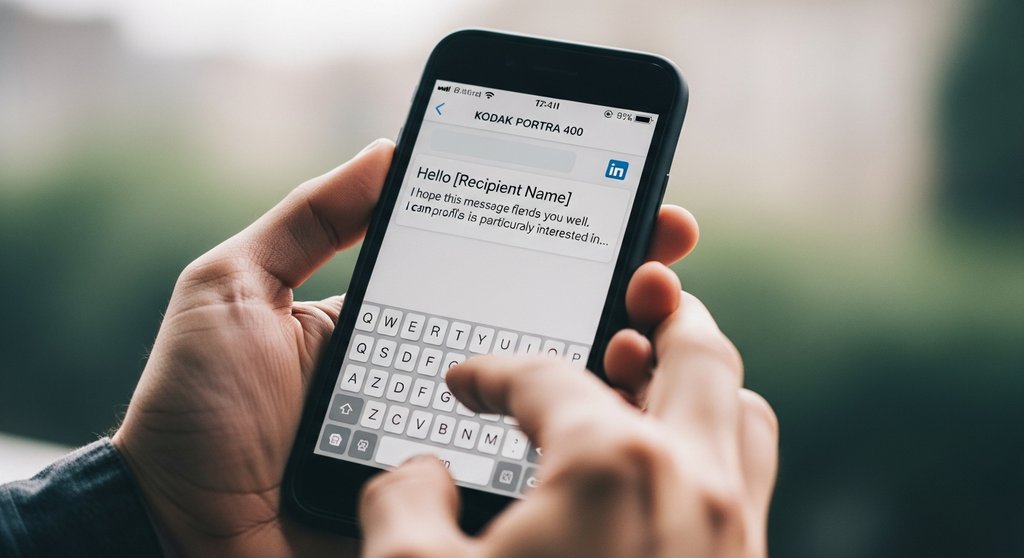 Person schreibt eine persönliche Follow-up-Nachricht auf LinkedIn nach einem Event.