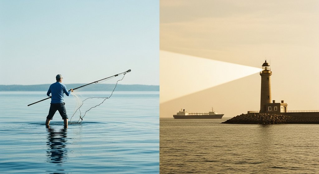 Symbolbild für den Unterschied zwischen aktiver und passiver Kundenakquise.