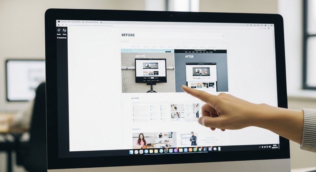 Vorher-Nachher-Vergleich eines Website-Redesigns zur Demonstration von Design-Fähigkeiten.