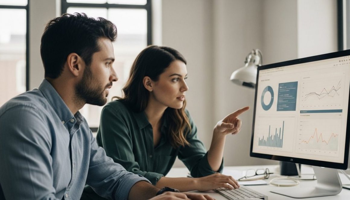 Zwei SEO-Experten analysieren Daten, um das SEO Gehalt in Deutschland zu bestimmen.