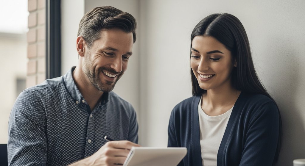 Ein erfahrener Marketing Manager gibt sein Wissen an einen jüngeren Mitarbeiter weiter.