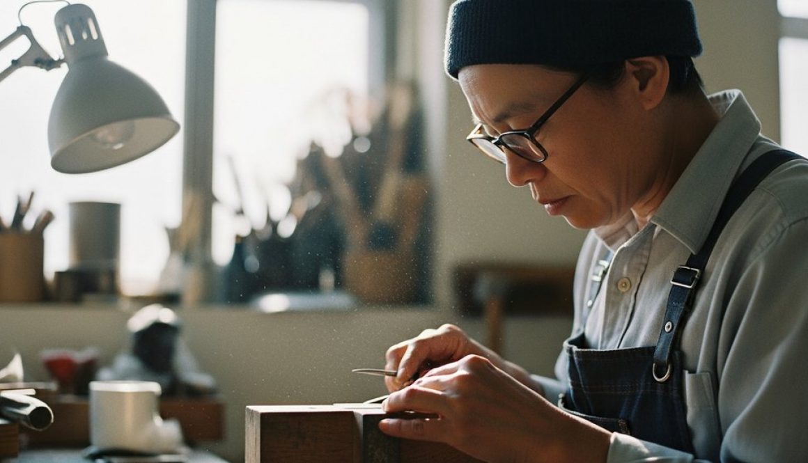 Ein Experte konzentriert sich in seiner Werkstatt auf seine Arbeit, um seinen Expertenstatus aufzubauen.