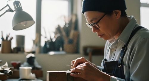 Ein Experte konzentriert sich in seiner Werkstatt auf seine Arbeit, um seinen Expertenstatus aufzubauen.