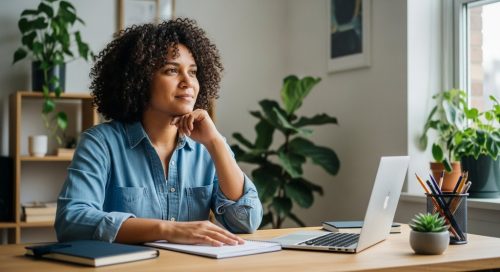 Ein Freelancer plant in seinem modernen Büro entspannt seine Altersvorsorge.
