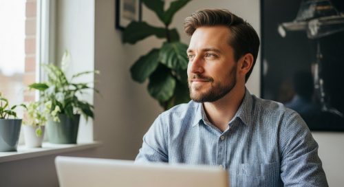 Ein Freelancer plant vorausschauend seine Rentenversicherung und blickt zuversichtlich in die Zukunft.