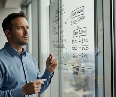 Ein Geschäftsführer analysiert die Inhouse SEO Kosten an einem Whiteboard.