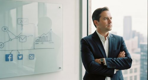 Ein Geschäftsführer plant die Strategie für sein Social Media Marketing Inhouse Team.