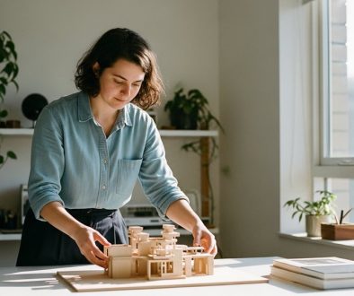 Ein junger Freelancer baut konzentriert an einem Modell und symbolisiert den Aufbau der eigenen Selbstständigkeit.