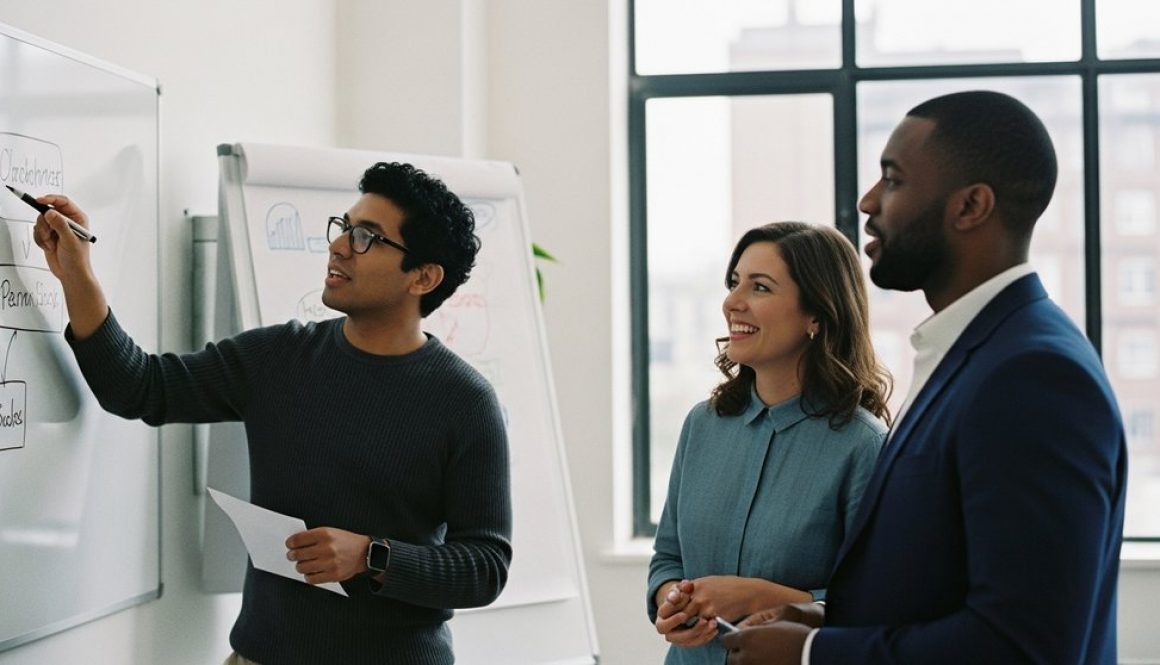 Ein Team bei der Arbeit, das durch effektive vertrauensbildende Maßnahmen erfolgreich zusammenarbeitet.