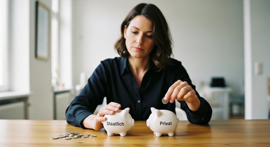 Eine Freelancerin entscheidet sich zwischen gesetzlicher und privater Rentenversicherung.