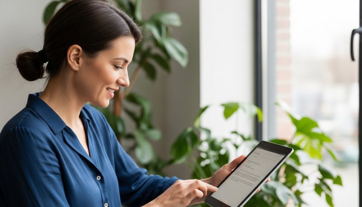 Eine Freiberuflerin erstellt mit einer professionellen Angebotsvorlage ein Angebot für einen Kunden.