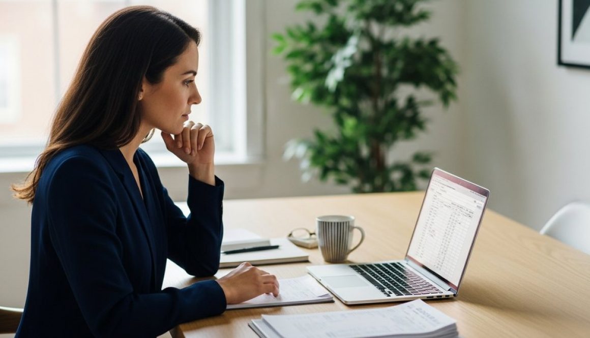 Eine Kleinunternehmerin plant ihre Finanzen im Hinblick auf die Umsatzsteuer-Neuregelung 2025.