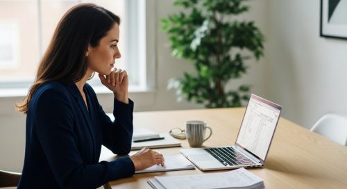 Eine Kleinunternehmerin plant ihre Finanzen im Hinblick auf die Umsatzsteuer-Neuregelung 2025.