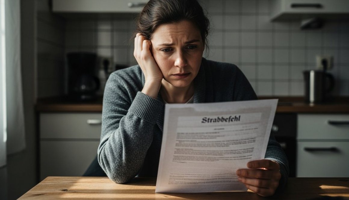 Eine Person prüft einen Strafbefehl und informiert sich über die Berechnung der Tagessätze einer Geldstrafe.