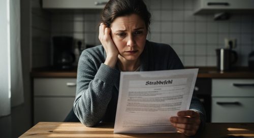 Eine Person prüft einen Strafbefehl und informiert sich über die Berechnung der Tagessätze einer Geldstrafe.