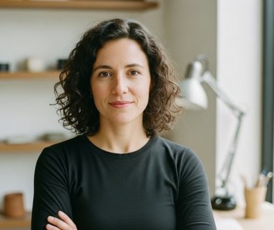 Eine selbstbewusste Unternehmerin in ihrer Werkstatt, die ihre Online-Sichtbarkeit erfolgreich erhöht hat.