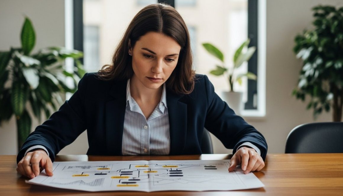 Eine Unternehmerin prüft einen Strategieplan zur Auswahl der richtigen SEO-Agentur für 2025.