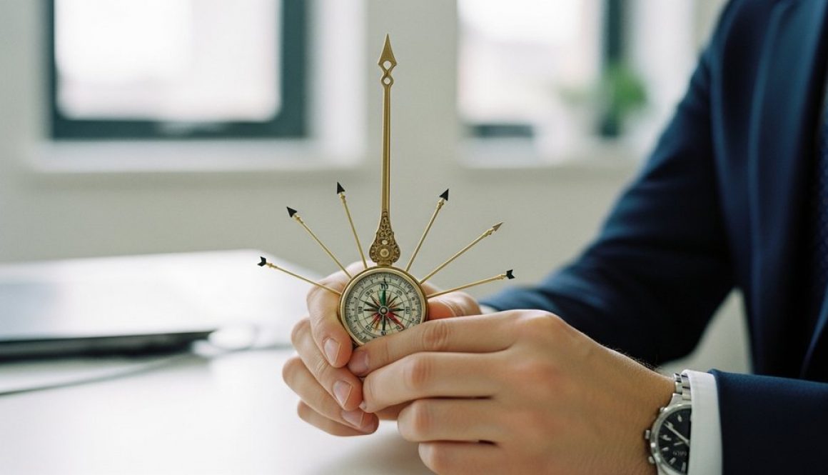 Hände halten einen Kompass, der die Karriere-Entscheidung zwischen Spezialist und Generalist symbolisiert.