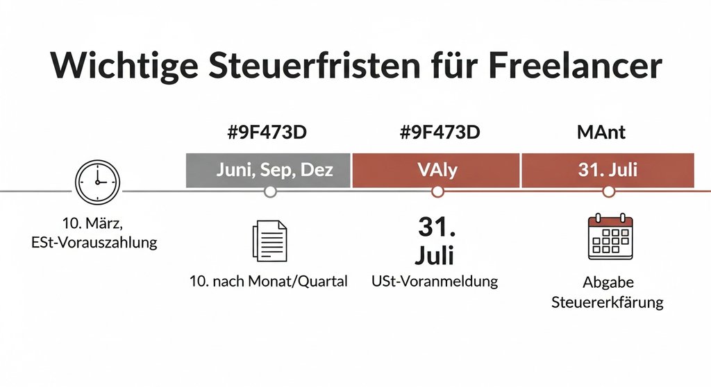 Infografik der wichtigsten Steuerfristen für Freelancer in Deutschland im Überblick.