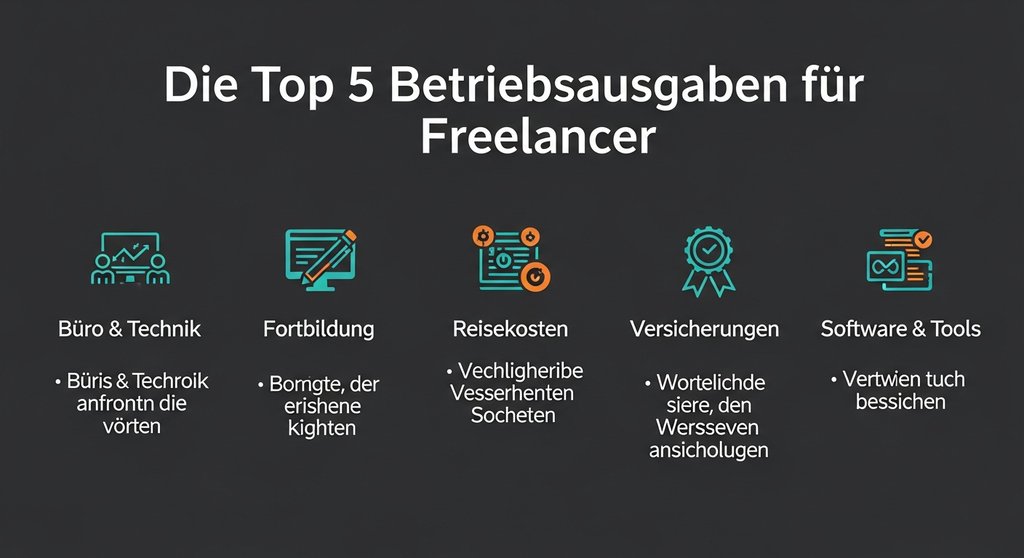 Infografik zu den Top 5 Betriebsausgaben für Freelancer mit Beispielen für jede Kategorie.