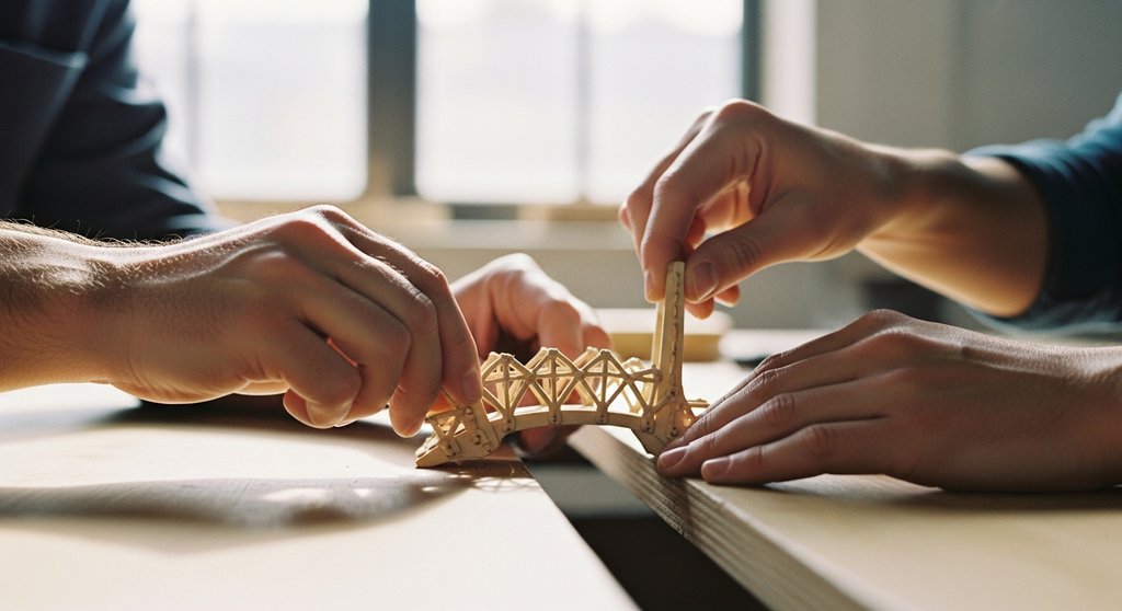 Unternehmer und Kunde bauen symbolisch eine Brücke als Metapher für die wertorientierte Kommunikation einer Preiserhöhung.