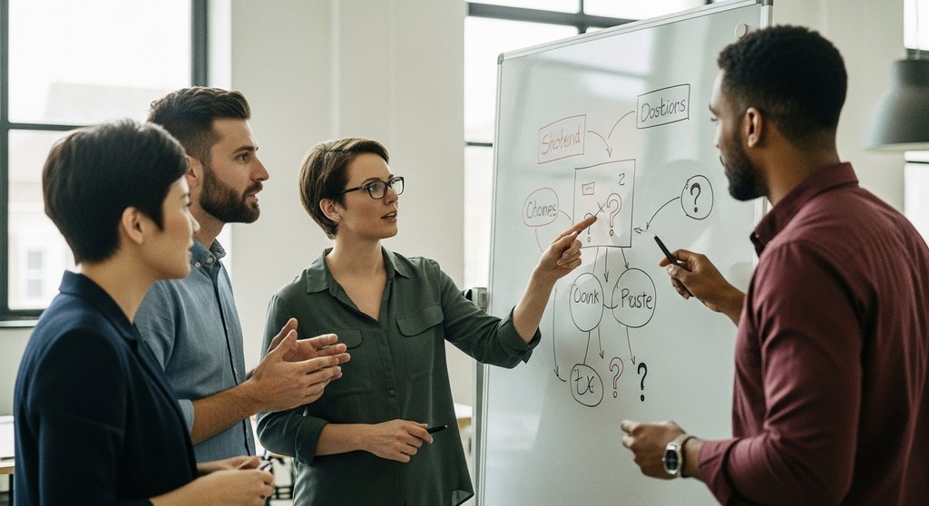 Experten diskutieren häufig gestellte Fragen zu Online-Kursen mit Zertifikat in einem Workshop.