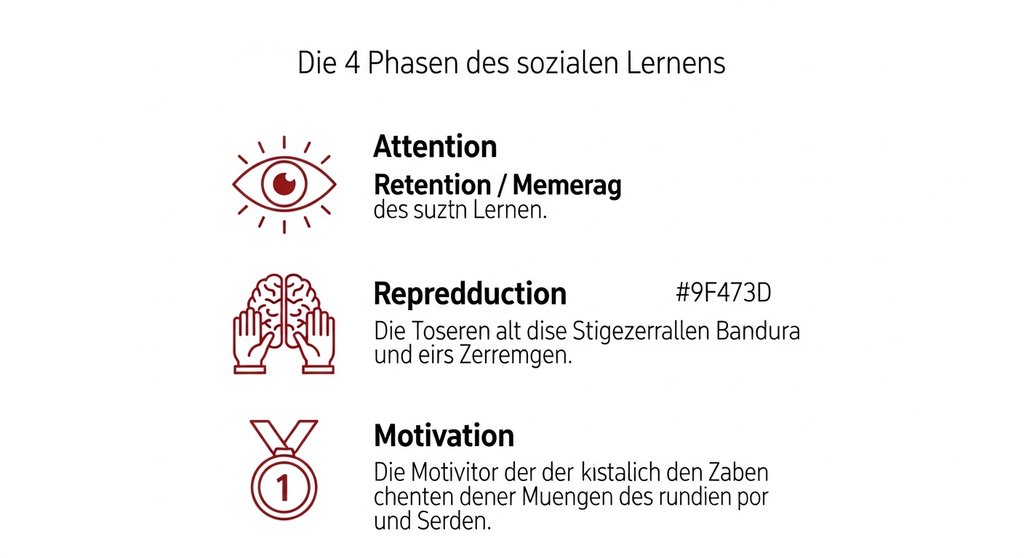 Infografik zu den vier Phasen des sozialen Lernens nach Albert Bandura.