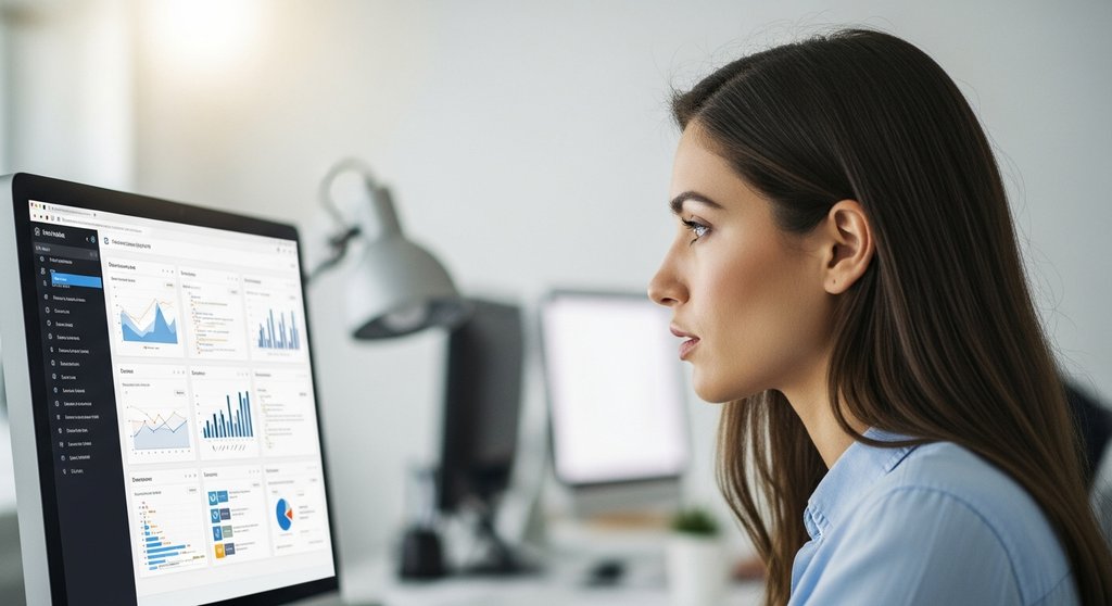 Mitarbeiterin nutzt eine KI-Lernplattform für eine personalisierte Weiterbildung.