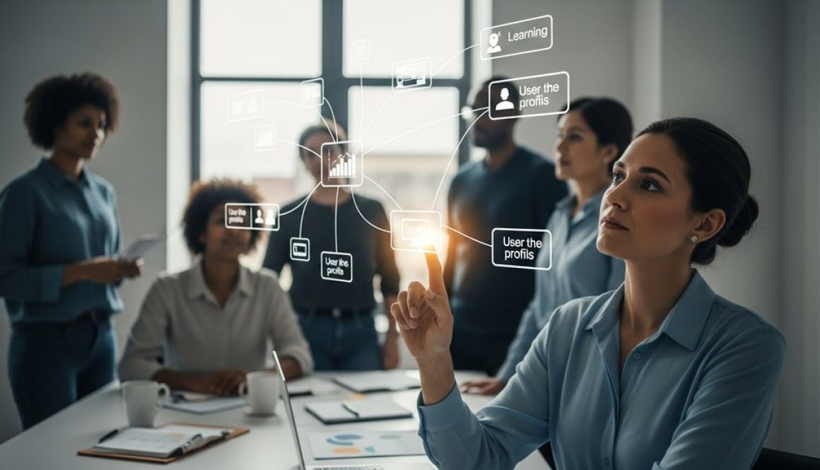 Team von Fachleuten plant die Einführung einer Lernplattform mit einer interaktiven, holografischen Mindmap.