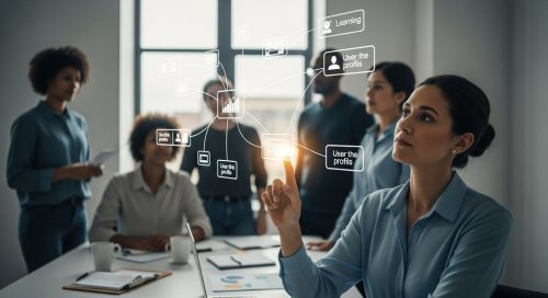 Team von Fachleuten plant die Einführung einer Lernplattform mit einer interaktiven, holografischen Mindmap.