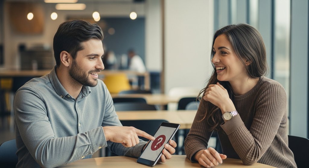 Zwei Kollegen diskutieren eine Frage, als Symbol für die FAQ-Sektion zu Microlearning.