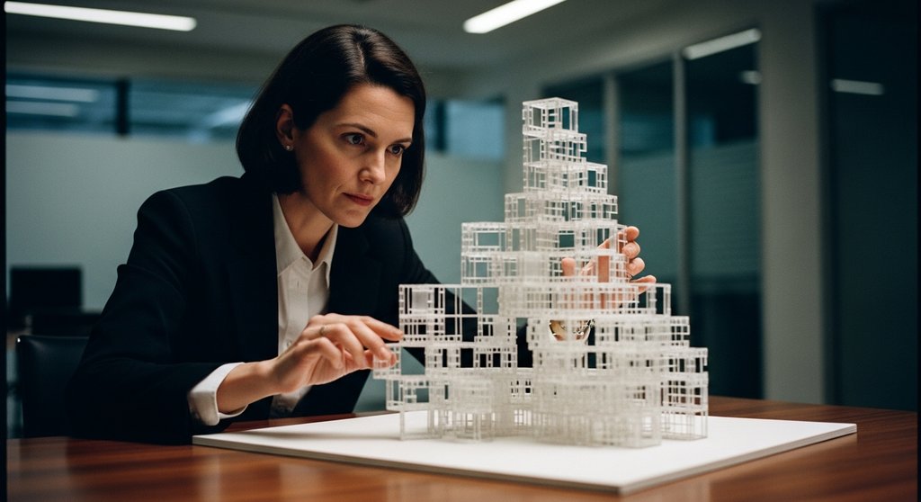 Architektin plant eine komplexe Seitenarchitektur als Metapher für technisches SEO.