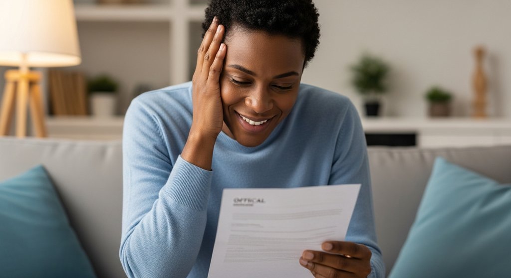 Ein Freelancer freut sich über den Erhalt seiner Steuernummer per Post vom Finanzamt.