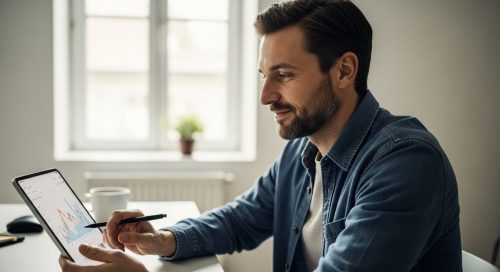 Ein Freiberufler managt seine Buchhaltung entspannt und erfolgreich mit einer Software.