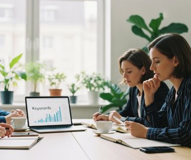 Ein Marketing-Team führt eine strategische Inhouse Keyword-Recherche in einem modernen Büro durch.