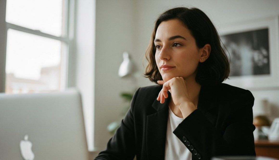 Eine Freelancerin prüft am Laptop die Voraussetzungen für die Kleinunternehmerregelung.