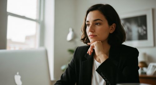 Eine Freelancerin prüft am Laptop die Voraussetzungen für die Kleinunternehmerregelung.