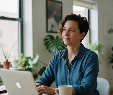 Entspannter Freelancer am Schreibtisch, der seine erfolgreiche Finanzplanung für Freiberufler überblickt.