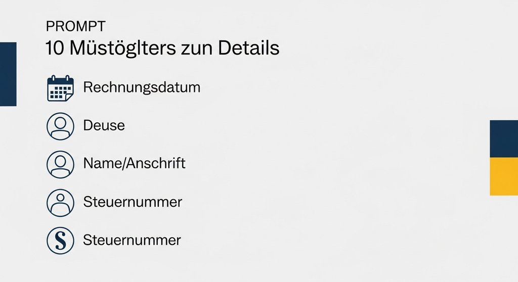 Infografik mit den 10 Pflichtangaben, die auf einer Rechnung für deutsche Freiberufler enthalten sein müssen.