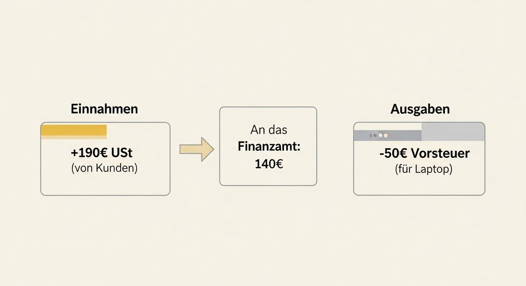 Infografik zur Berechnung der Zahllast durch den Vorsteuerabzug für Freiberufler.