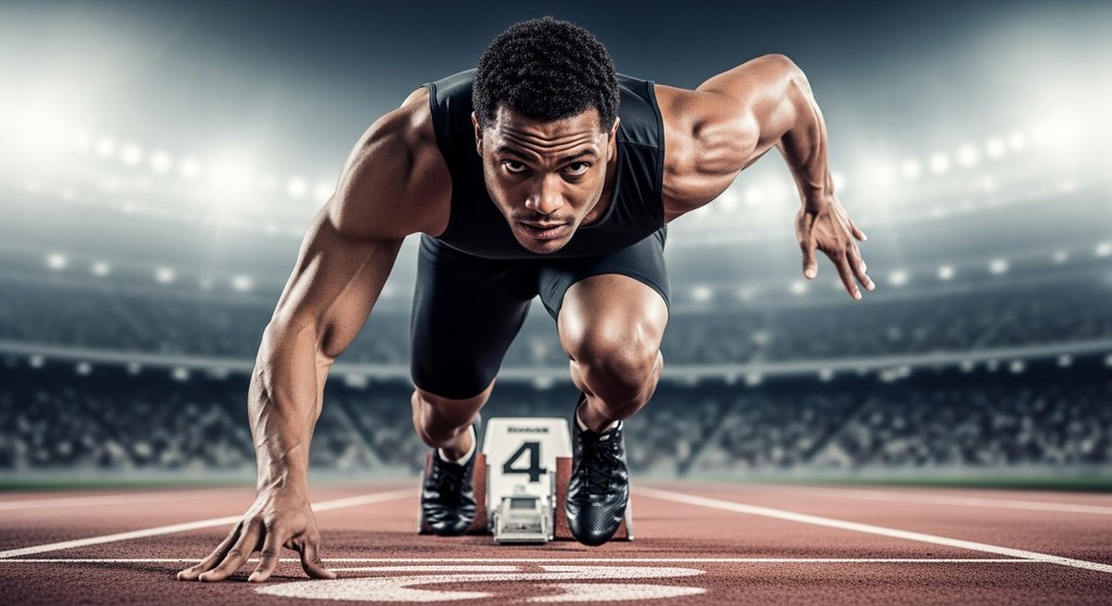 Sprinter am Startblock symbolisiert die Wichtigkeit schneller Ladezeiten und Core Web Vitals.