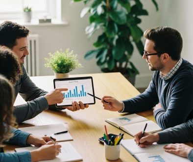 Ein diverses Marketing-Team arbeitet an einer Marketingstrategie in einem modernen Büro.